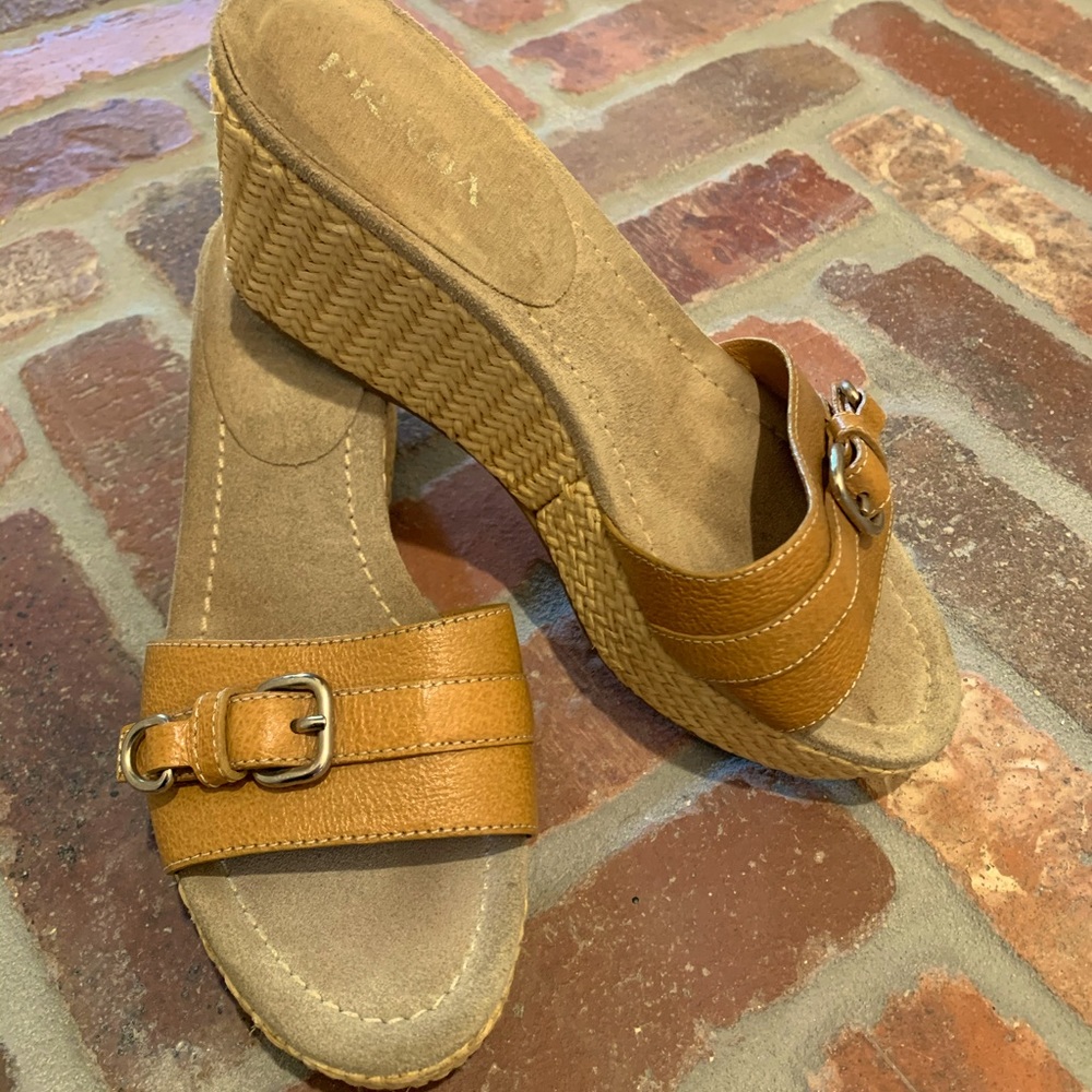 Prada platform straw wicker tan slides sandals